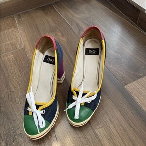 D&G Women's Colorful Heels with Green and Yellow Accents